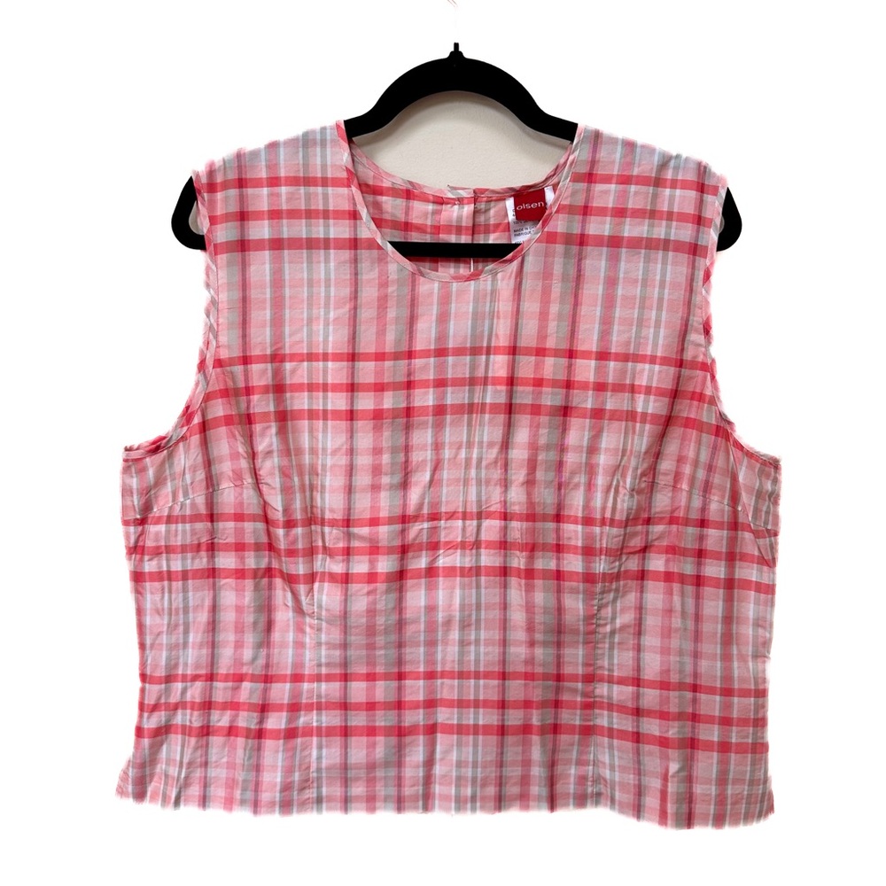 Olsen from Denmark, 100% Silk, Pink Plaid , Sleeveless, Boxy, Button Back Top